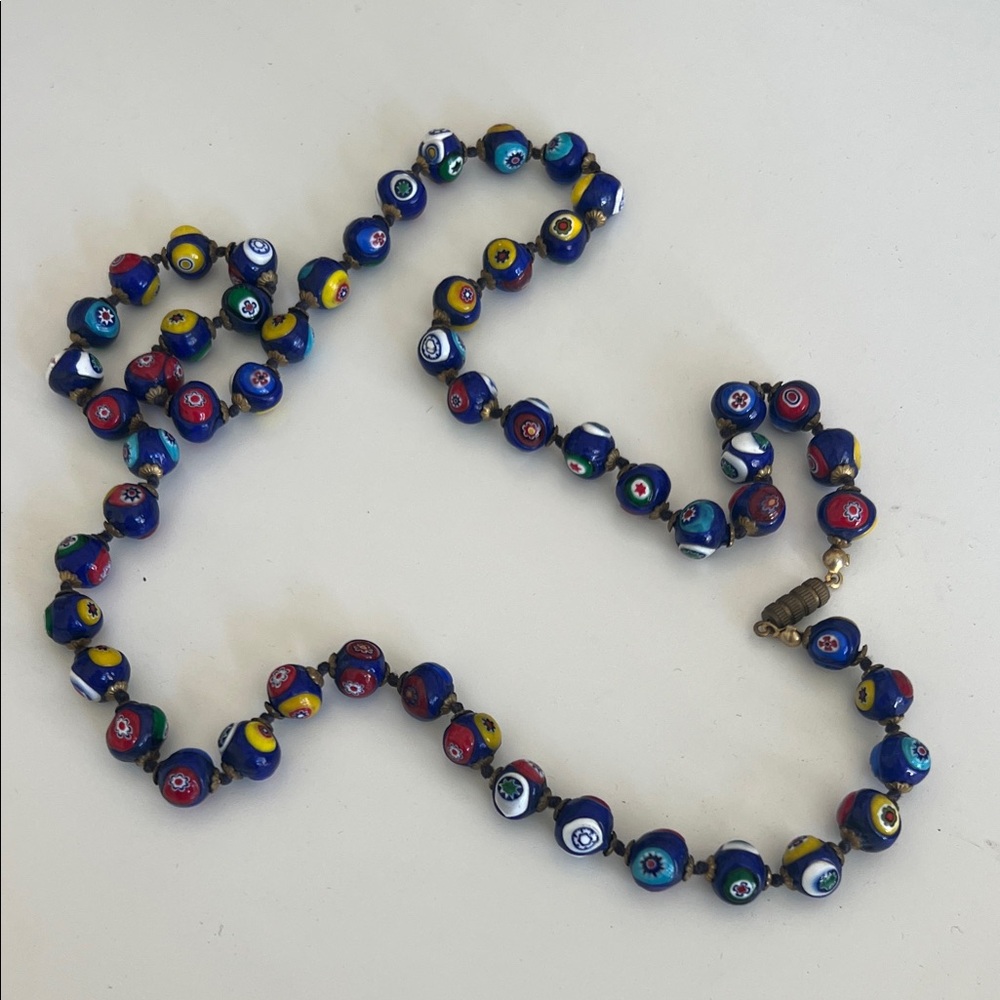 MURANO ♥️💙💛🤍 Handcrafted Blue Millefiori Glass Bead Necklace - Women Jewelry